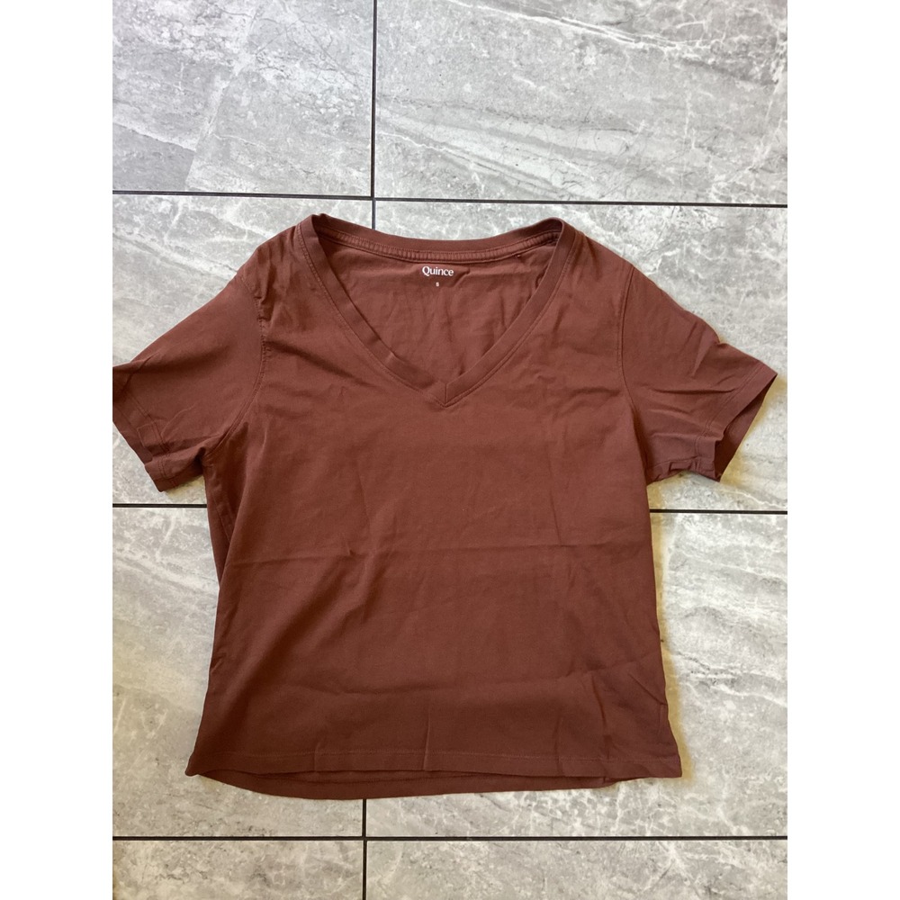 Quince NWOT Womens Organic Cotton Boxy V-Neck Tee Redwood Brown S